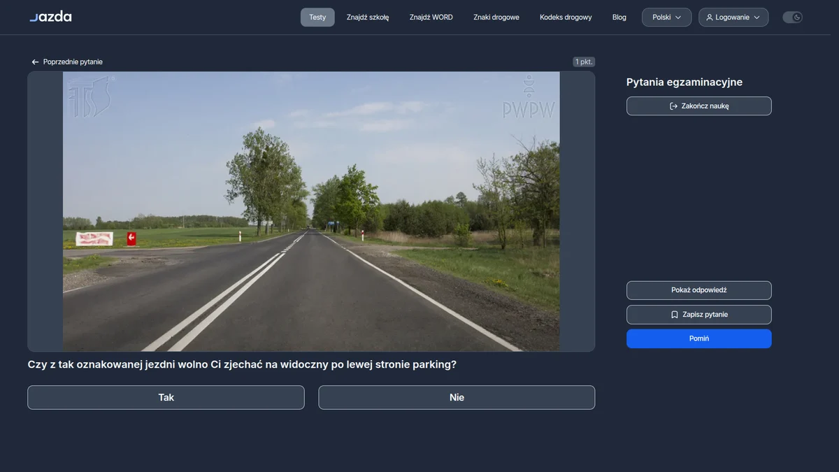Zjazd na parking przez linię przerywaną - czy to dozwolone?