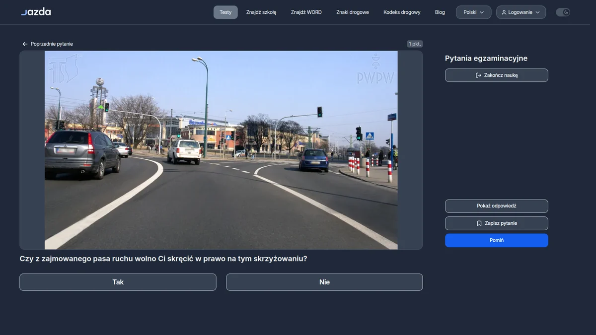 Skręt w prawo przerywana linia - czy to dozwolone?