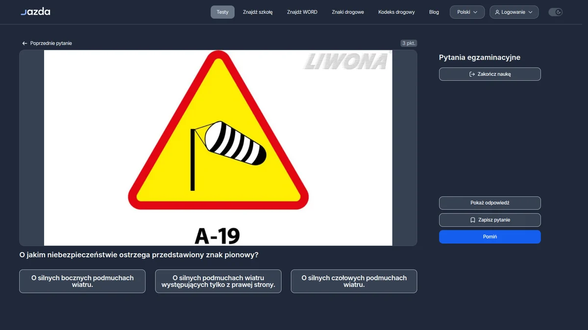 Znak ostrzegający o silnym bocznym wietrze - co oznacza
