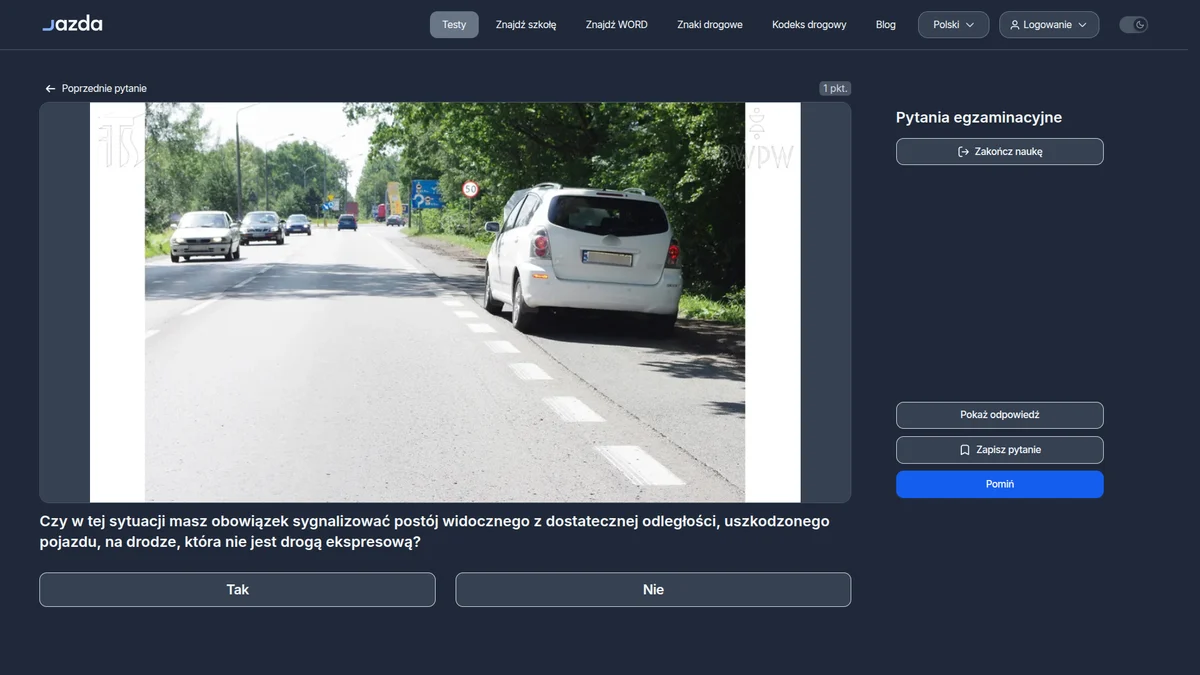 Sygnalizowanie postoju uszkodzonego pojazdu