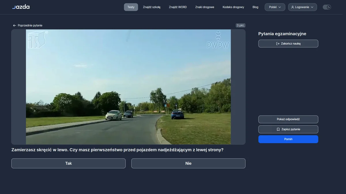Skręt w lewo drogą główną - pierwszeństwo przed pojazdem z lewej