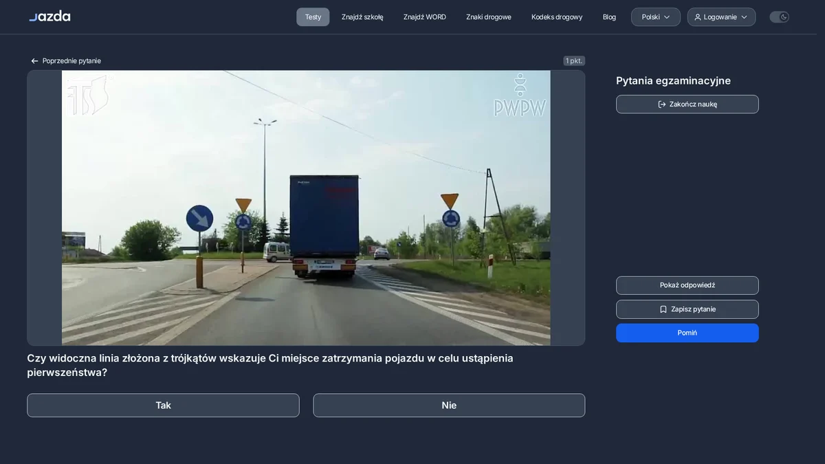 Linia z trójkątów - ząbki rekina i ustąpienie pierwszeństwa