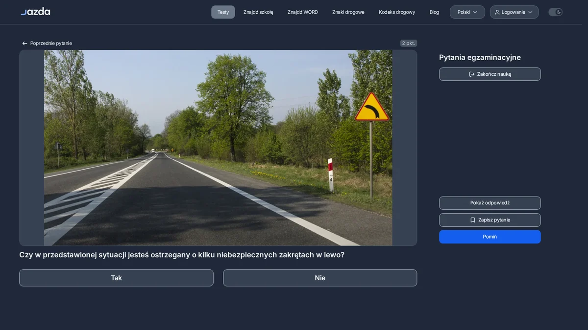 Znak A-2 - ostrzeżenie o niebezpiecznym zakręcie w lewo