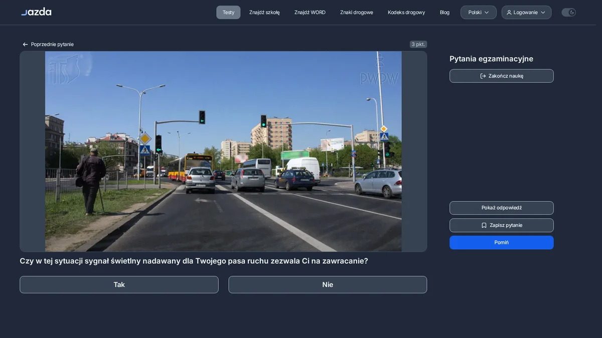 Zielona strzałka w lewo a zawracanie