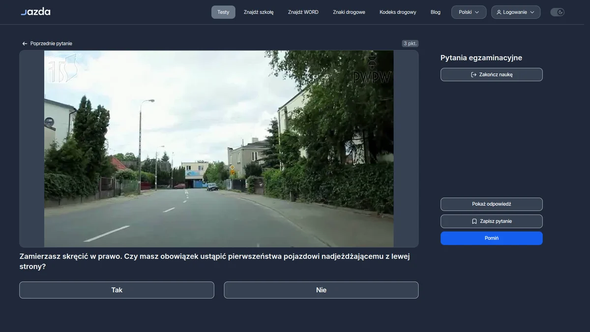 Skręt w prawo z drogi z pierwszeństwem - czy ustępujesz