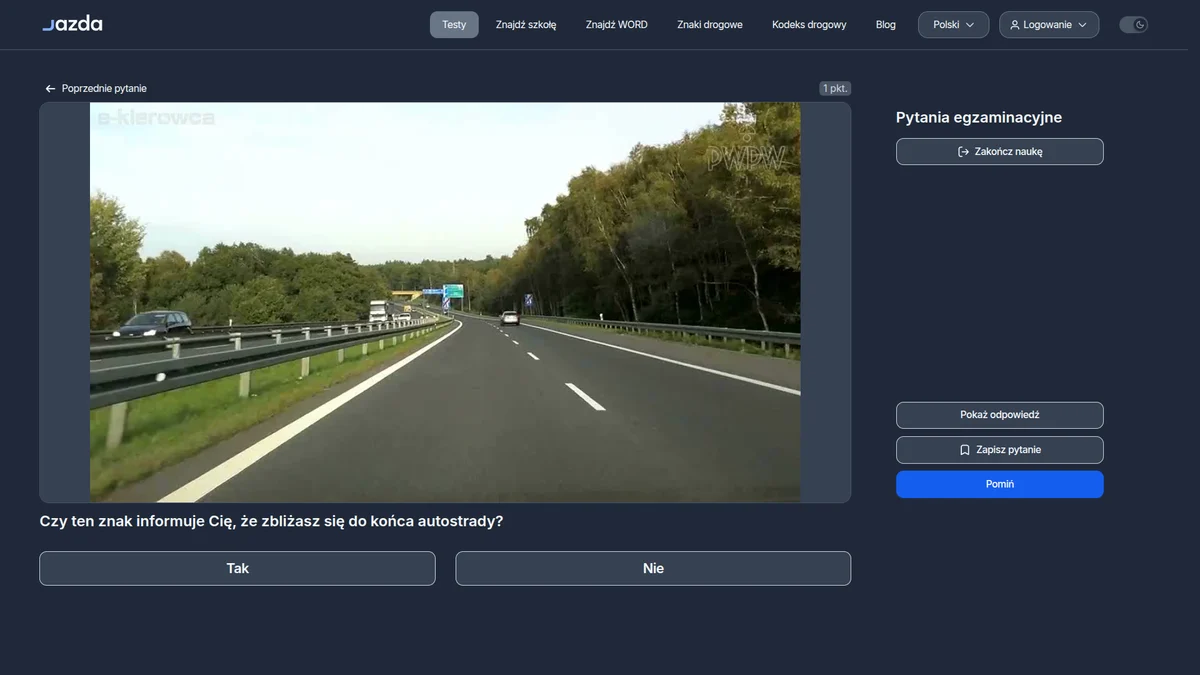 Koniec autostrady - znak i tabliczka odległości