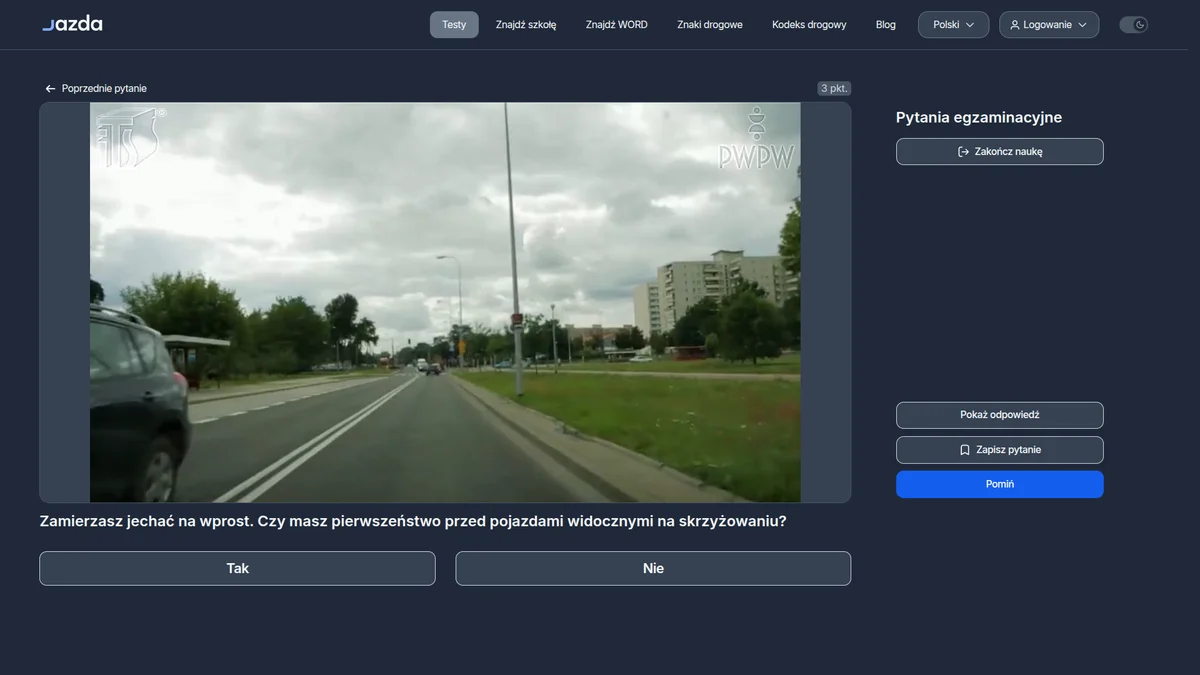 Jazda drogą główną na wprost - pierwszeństwo na skrzyżowaniu