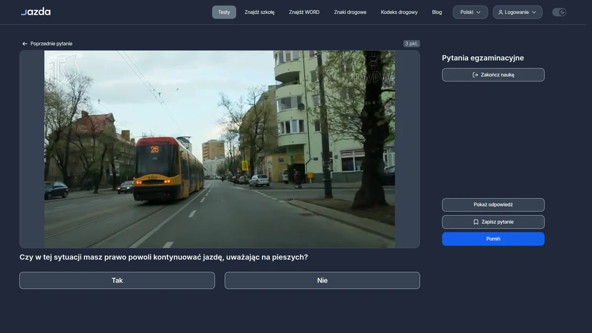 Tramwaj na przystanku bez wyspy - obowiązek zatrzymania