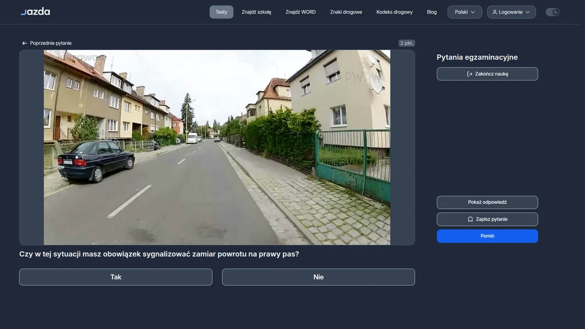 Powrót na pas po omijaniu przeszkody - sygnalizuj kierunkowskazem