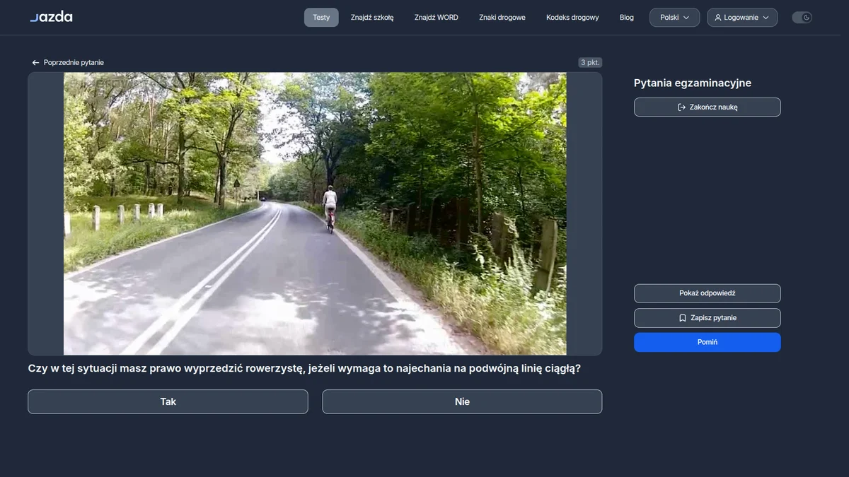 Wyprzedzanie rowerzysty a podwójna linia ciągła