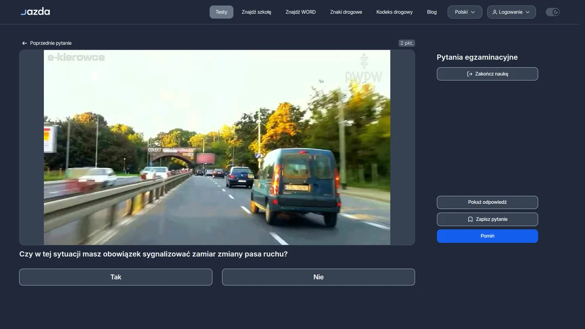 Koniec pasa ruchu - obowiązek sygnalizacji kierunkowskazem