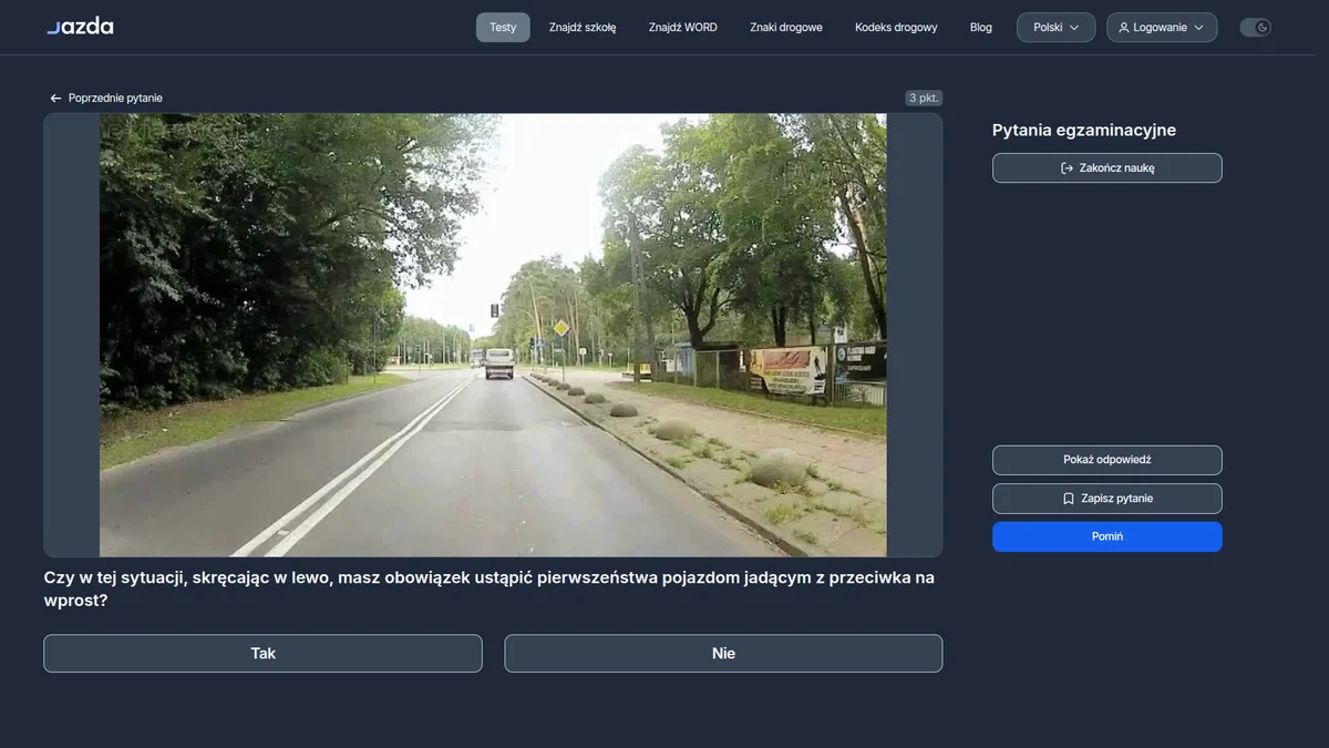 Skręt w lewo - ustąp jadącemu z przeciwka na wprost