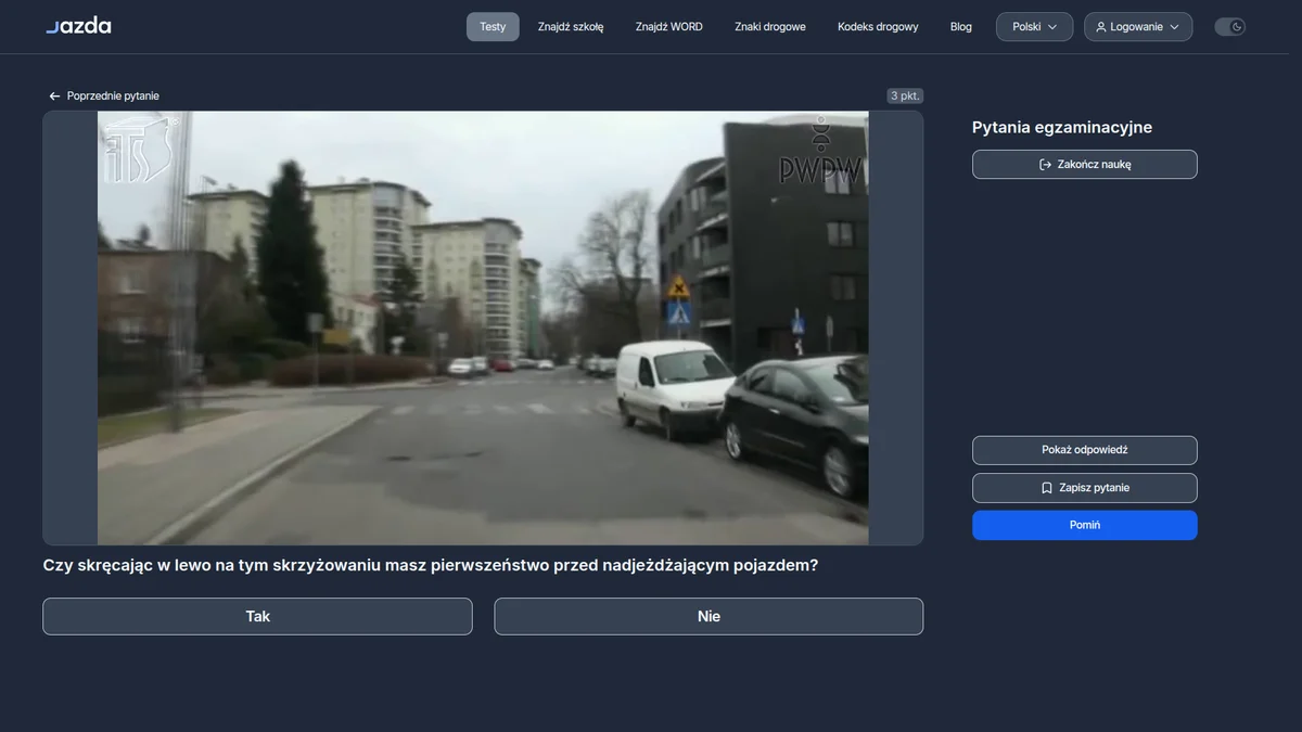 Skręt w lewo - pierwszeństwo pojazdu jadącego na wprost