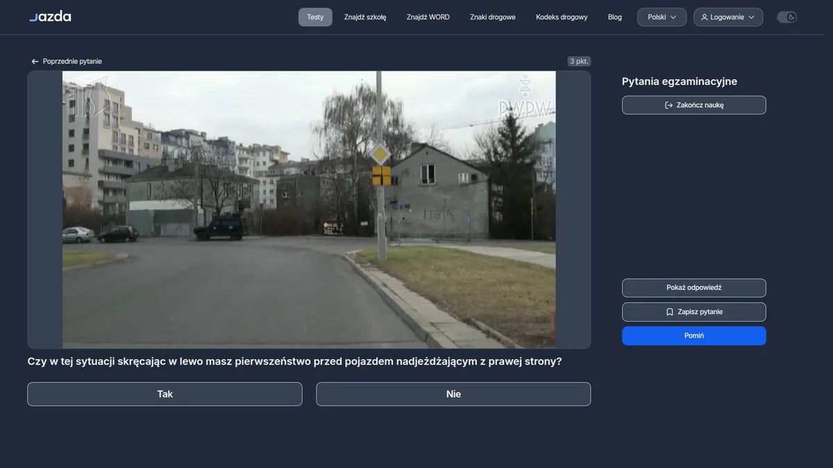 Skręt w lewo na drodze głównej - pierwszeństwo przed pojazdem z prawej