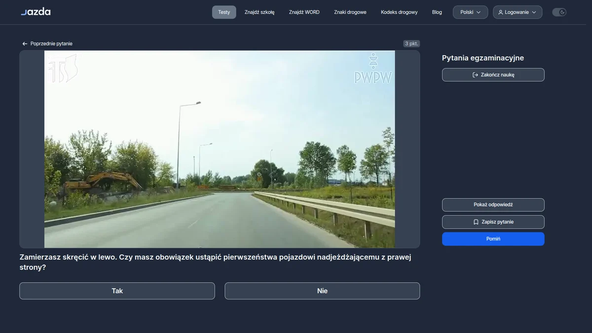 Skręt w lewo na drodze głównej - ustąp jadącemu na wprost z prawej