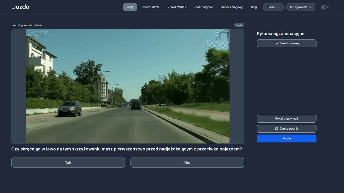 Skręt w lewo - pierwszeństwo pojazdu jadącego na wprost z przeciwka