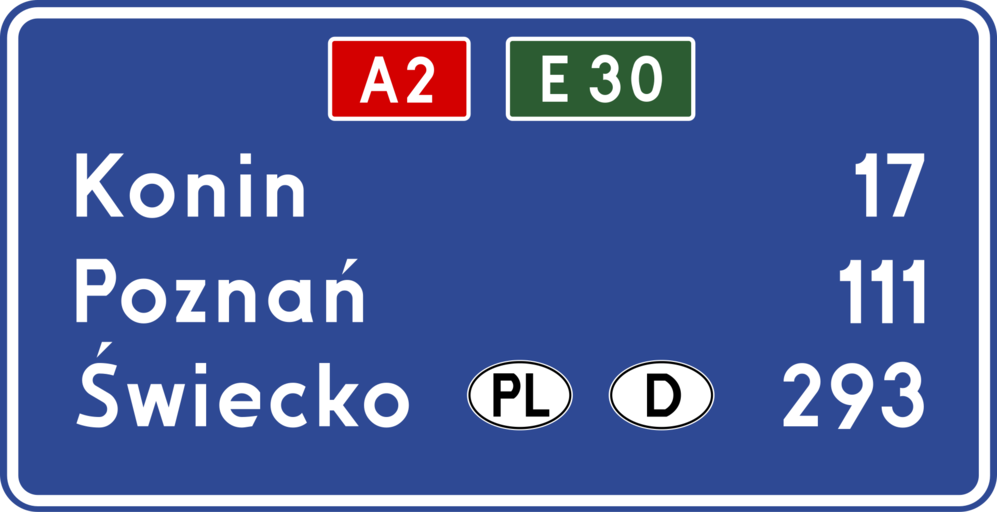 Znak drogowy E-14a - Tablica szlaku drogowego przy autostradzie