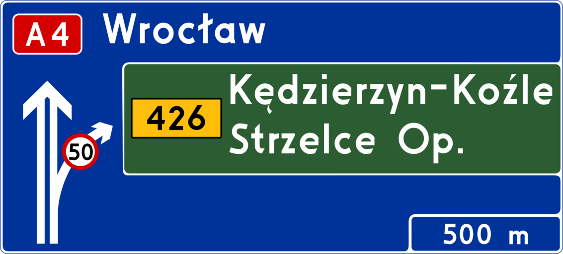 Znak drogowy E-1a - Tablica przeddrogowskazowa na autostradzie