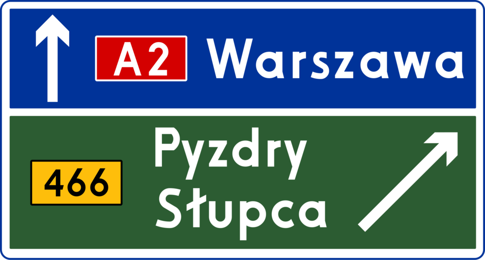 Znak drogowy E-2c - Drogowskaz tablicowy umieszczany obok jezdni na autostradzie