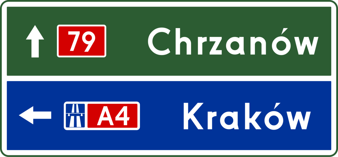 Znak drogowy E-2e - Drogowskaz tablicowy umieszczany przed wjazdem na autostradę